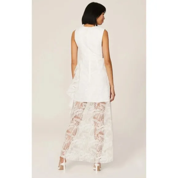 ONE33 Social White Lace Ruffle Midi Dress Size 4 High-Low‎ Formal Bridal Party - Image 3