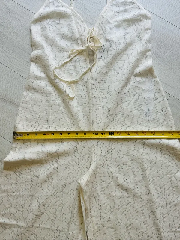 ASOS Womans Size 4 See Through,beach summer, jumpsuit wide leg in cream color - Image 6