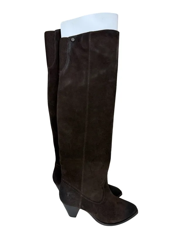 Frye June Over The Knee Boot Chocolate Suede Sz 6 Sample Sale - Image 2