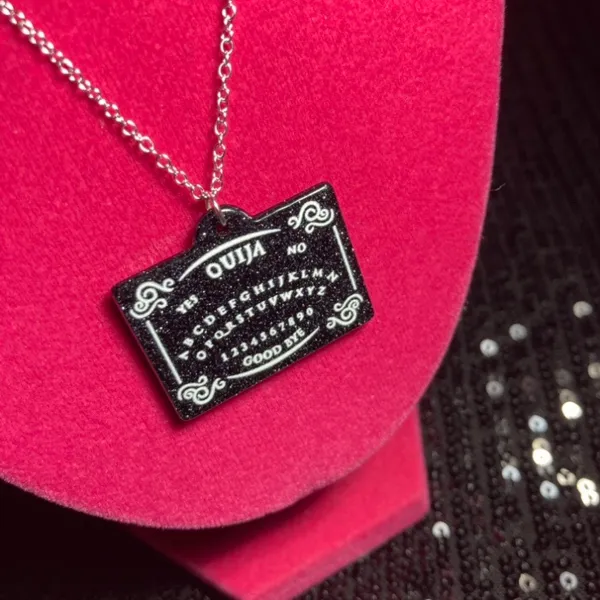 Sterling Silver Spooky Season Ouija Board Necklace 925 Planchette Earrings emo - Image 15