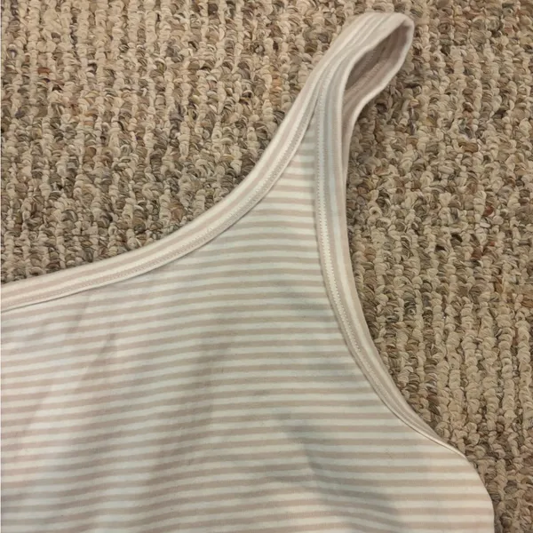 Aerie Cream and White Striped One-Shoulder Tank Top - Image 2
