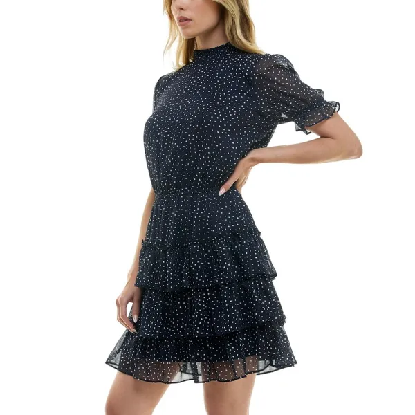 NWT Crystal Doll Short Sleeve Babydoll Dress Navy Blue / White XL - Image 2