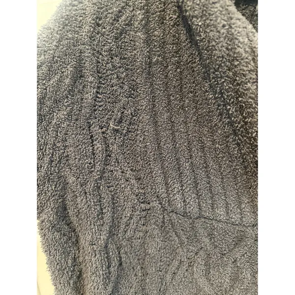Barefoot Dreams CozyChic Cable Knit Hoodie Sweater Charcoal Gray Womens M flaw - Image 3