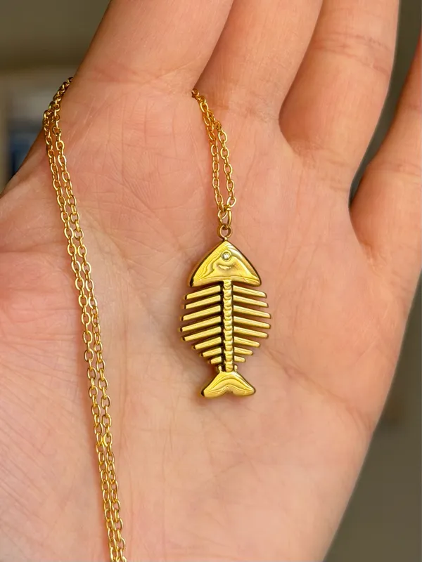Handmade gold tone stainless steel fish necklace 🐟🌀 - Image 5