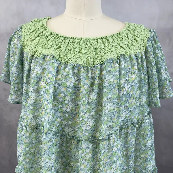 Floral Tiered Ruffle Top Women Medium Crochet Cottage Soft Girl‎ Fairy Prairie - Image 4
