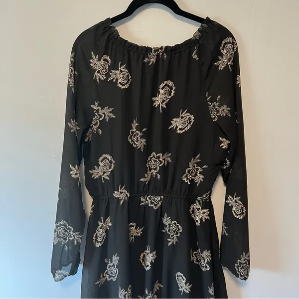 Maurices Black V-Neck Floral Long Sleeve Dress Size Medium Moody Whimsigoth - Image 3