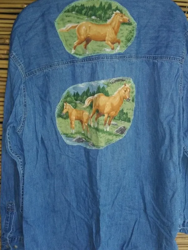 Levis Signature Jeans L Horse Equestrian Scenery Western Shirt Denim Top - Image 2