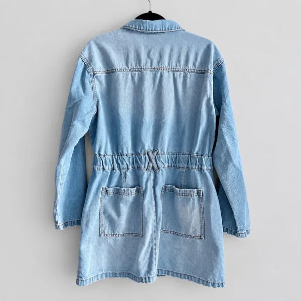 Universal Thread Denim Mini Shirtdress Size 12 Light Wash Long Sleeve Pockets - Image 3
