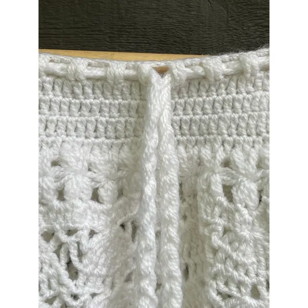 Vintage Handmade Crochet Lace Skirt Cover Up White Boho Festival Drawstring M - Image 10