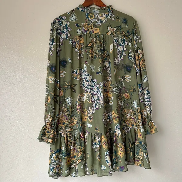 Free People Green Paisley Ibiza Nights Tunic Dress Size Small - Image 10