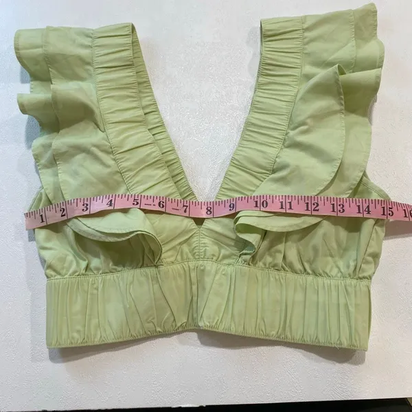 Abercrombie & Fitch Ruffle Crop Top Small Green Deep V Cottagecore - Image 6