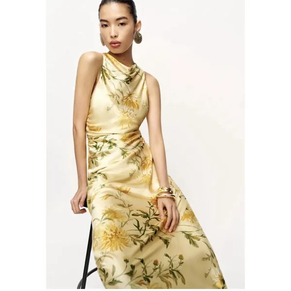 Reformation Anaiis Silk Maxi Dress Honeyglow Yellow Floral Cocktail Party Size 2 - Image 6