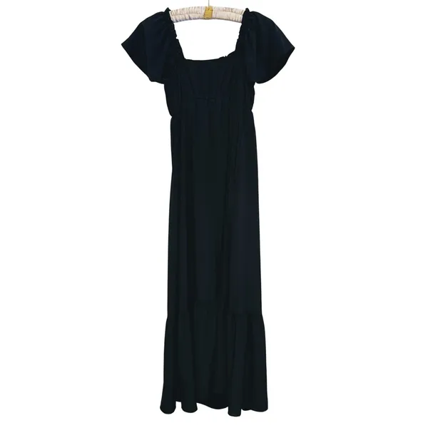 Kaileigh Womens Maternity A-Line Maxi Dress XS Black Cottage Boho Milkmaid - Image 4