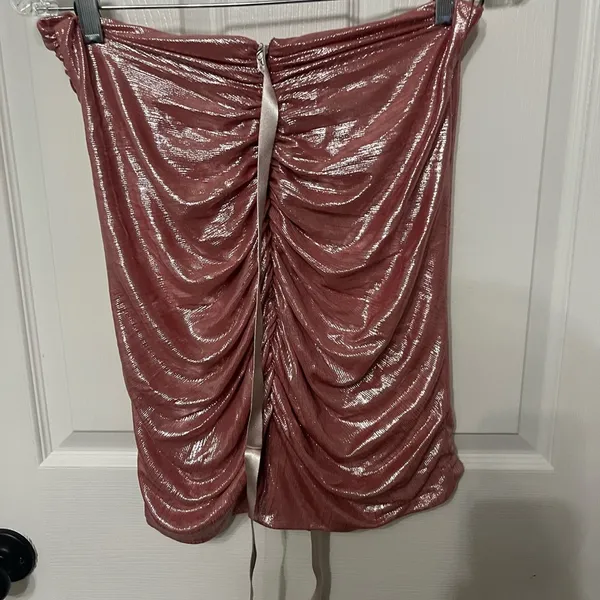 House of CB Shahja pink metallic ruched‎ mini skirt Size Medium - Image 9