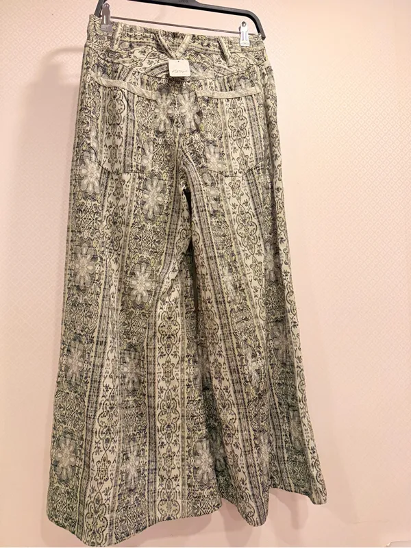 NWT Free People Dahlia Wide-Leg Pants Lemongrass Combo MSRP $198 Size 4 - Image 2