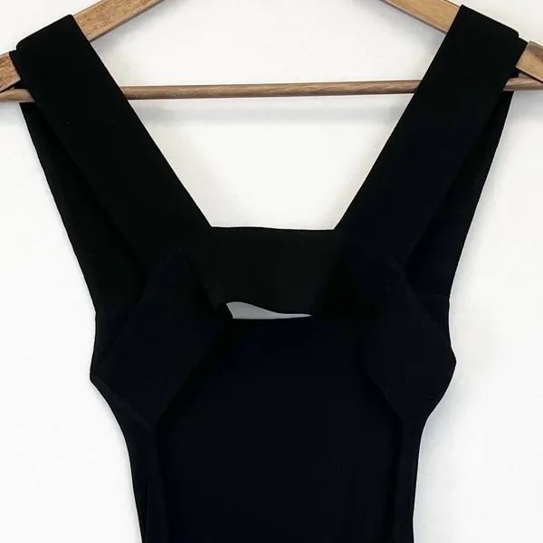 Olivaceous Size S Ribbed Bodysuit Square Neck Cutout Back Thong‎ Black Stretchy - Image 6
