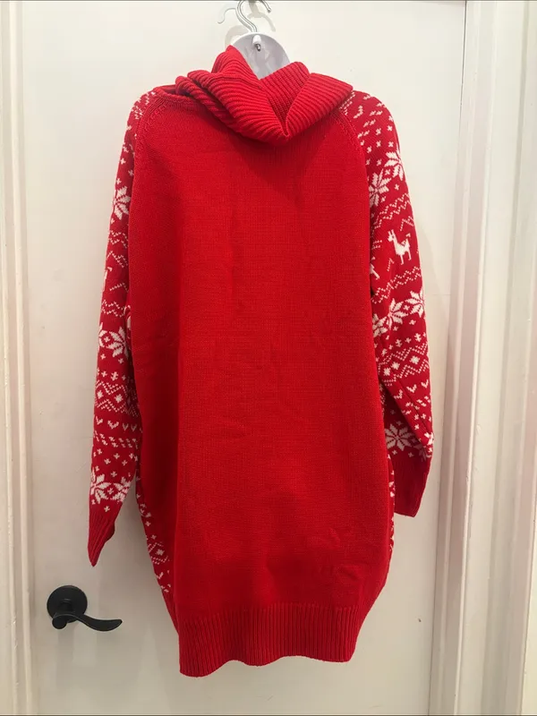 Cozy Christmas Red Cowl Neck Llama Knit Sweater Dress size L new - Image 5