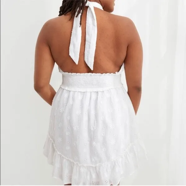NEW Aerie White Spring Eyelet Fling Mini Dress Sz XL Halter Tie Floral - Image 6