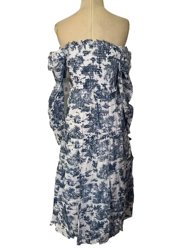 Hyacinth House Long Sleeve Georgina Midi Dress in Blue Toile XXSmall New Womens - Image 7