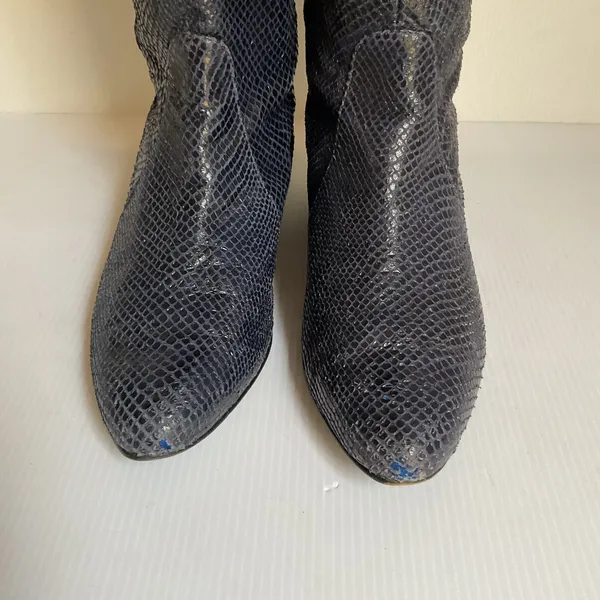 Pour La Victoire Blue Leather Boots Snakeskin Knee-High Women’s Size 8 Leather - Image 5