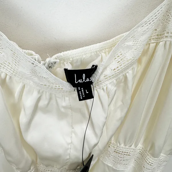 Lulus Catherine Ivory Satin Puff Sleeve Slip Midi Dress Romantic Cocktail L NWT - Image 8