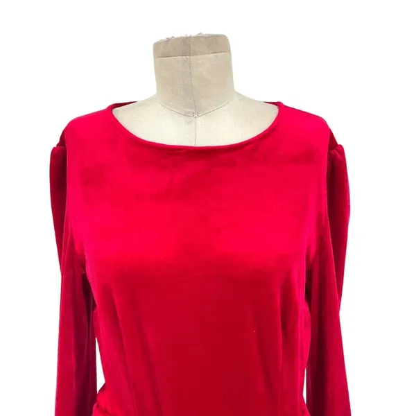 Yumi Kim Tie Me Over Red Velvet Dress Long Sleeve Wrap‎ Tie Size Large - Image 4