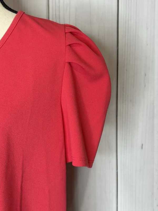 Jodifl Womens Sz Large Coral V-Neck Puff Sleeve Blouse Top - Image 3