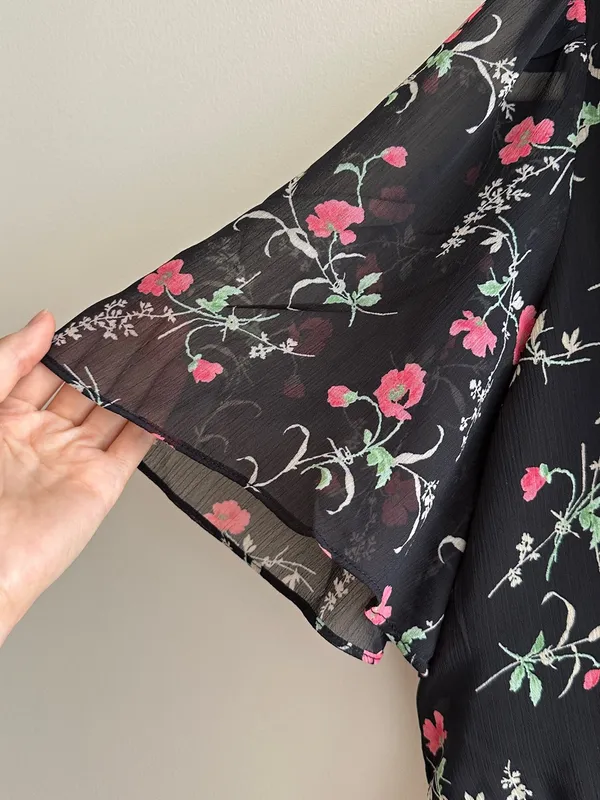 Haver London Smocked Waist Floral Flowy Blouse, Black/Pink, Size Large - Image 5