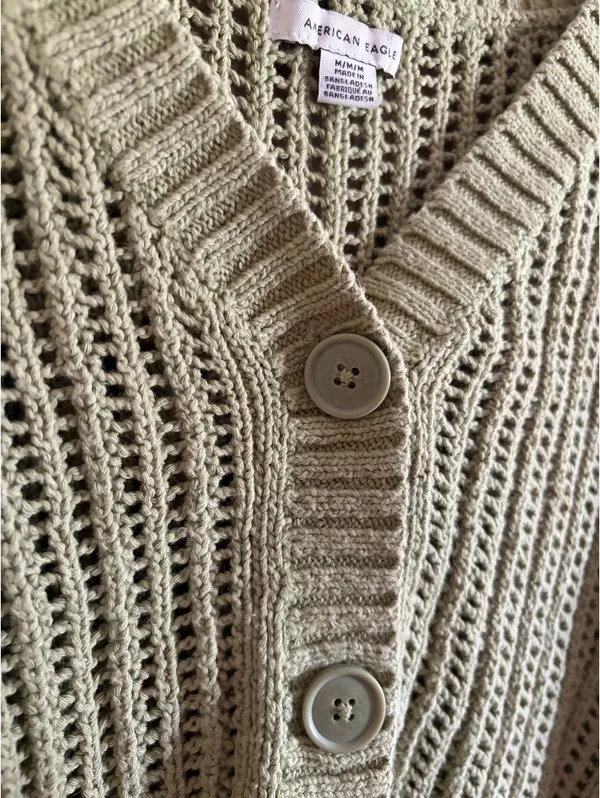Green American Eagle V-Neck Button-Up Cardigan Medium  - Image 3