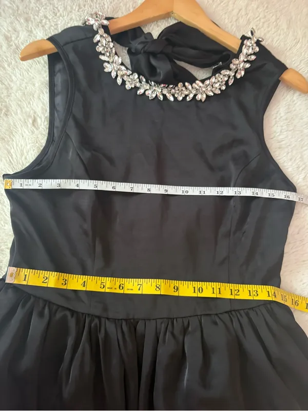 Lulus Marietta Black Satin Rhinestone Sleeveless Midi Dress Size Large Formal - Image 7
