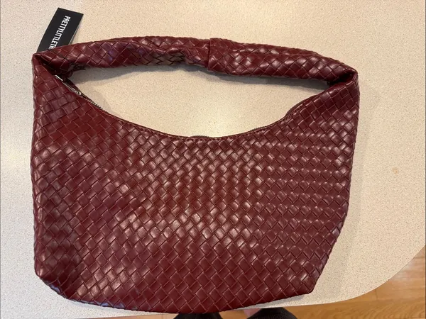 Braided Shoulder Hobo Bag in Burgundy by - Image 2