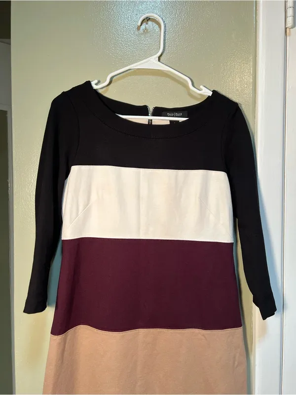 White House Black Market Women's‎ Size 6 Colorblock Shift Dress 3/4 Sleeve Ponte - Image 5