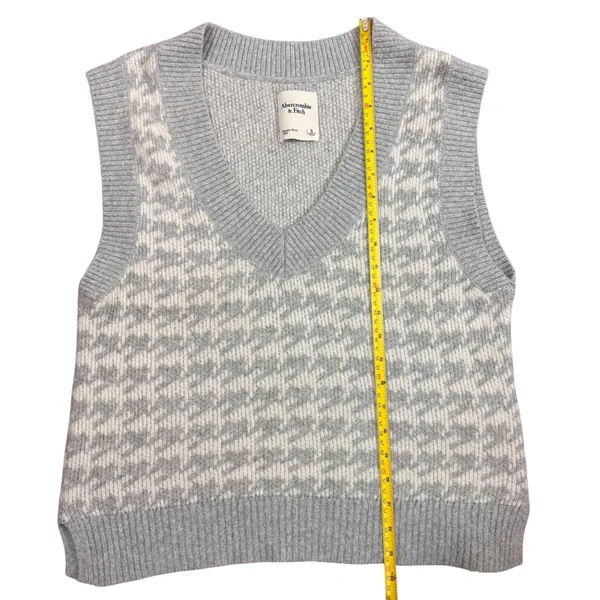 Abercrombie & Fitch Oversized Houndstooth V Neck‎ Sweater Vest Gray White Size S - Image 6