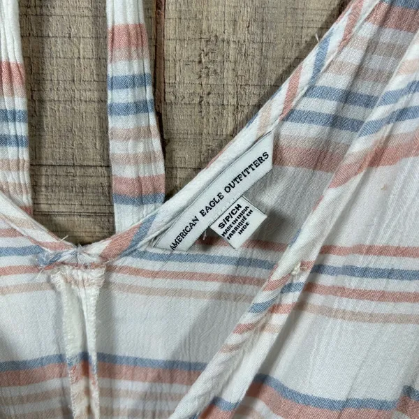 American Eagle Small Striped Romper Ruffle Sleeve Tie Back Jumper V-Neck S - Image 3