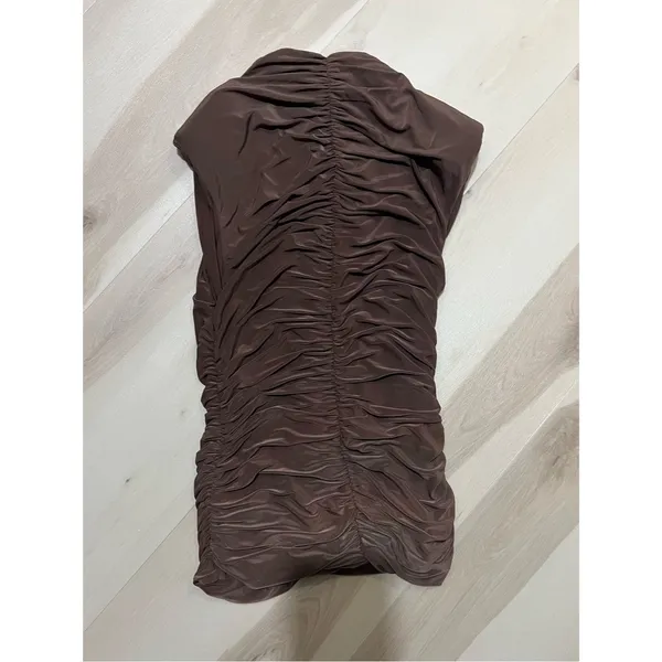 Naked Wardrobe NEW Women XS Espresso Brown Ruched Sleeveless Top Minimalist Chic - Image 5