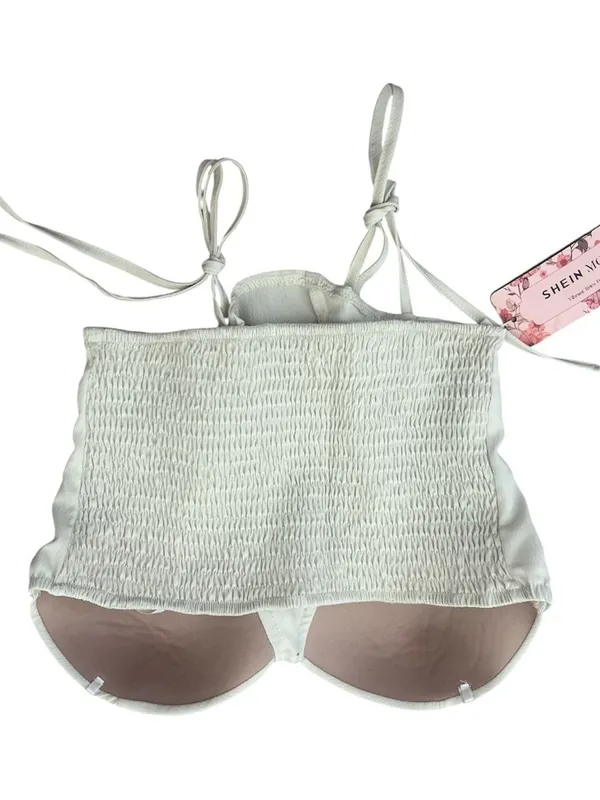White Lace-Up Bustier Crop Top - Women's Top - Image 3