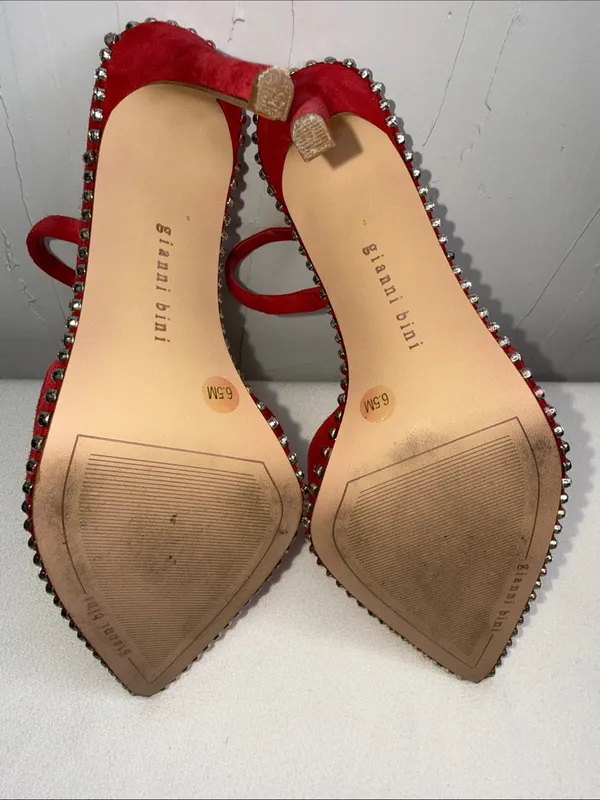 Gianni Bini red suede rhinestones-trimmed slingback pumps - Image 7
