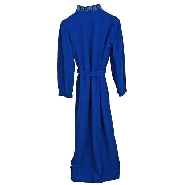 Vtg Sears At Home Wear Robe Womens Sz M Royal Blue‎ Ruffle Trim Long - Image 9