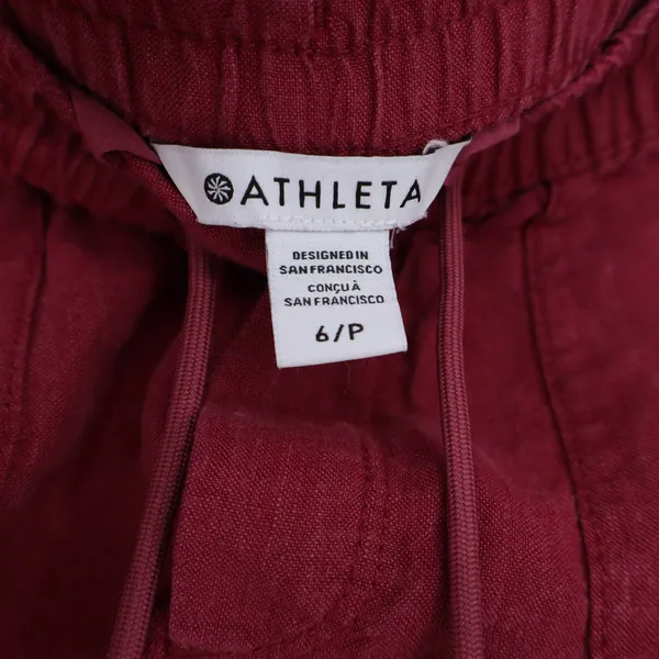 Athleta Linen Jogger Womens 6P Retreat Burgundy Elastic Waist Drawstring - Image 2