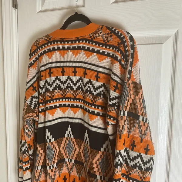 Serra Aztec Southwestern Geometric Open Front Cardigan Orange Black XL - Image 7