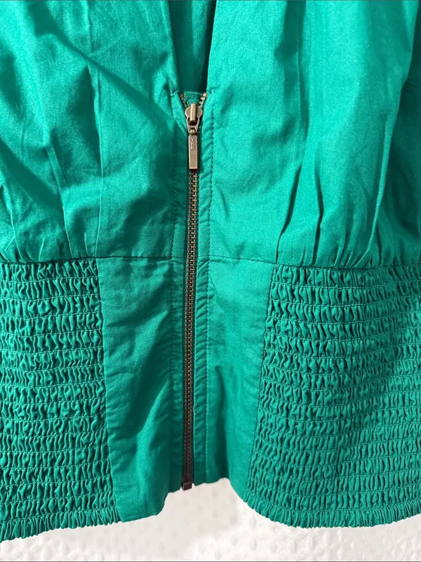 Maeve by Anthropologie Women’s Emerald Green Smocked Waist Zip-Front Top Size S - Image 4