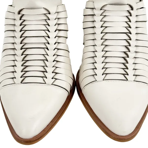 Gianni Bini Cream Leather Caged Ankle Booties cutout Pointed Toe‎ Block Heel 6M - Image 3