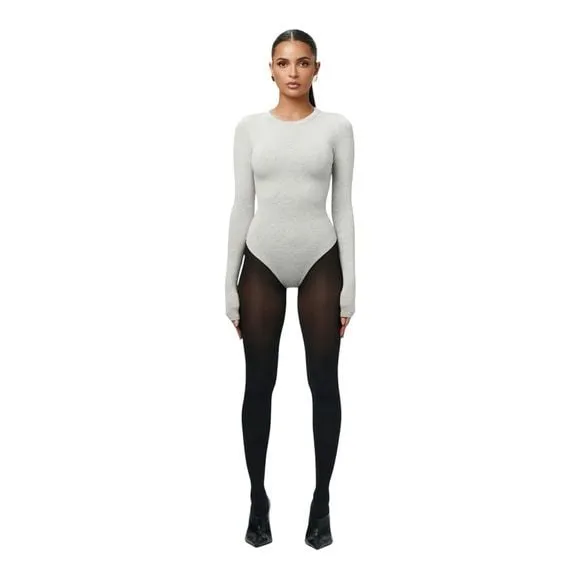 Naked Wardrobe Mock Neck Ribbed Sculpted Bodysuit in Heather Gray Size Medium - Image 2