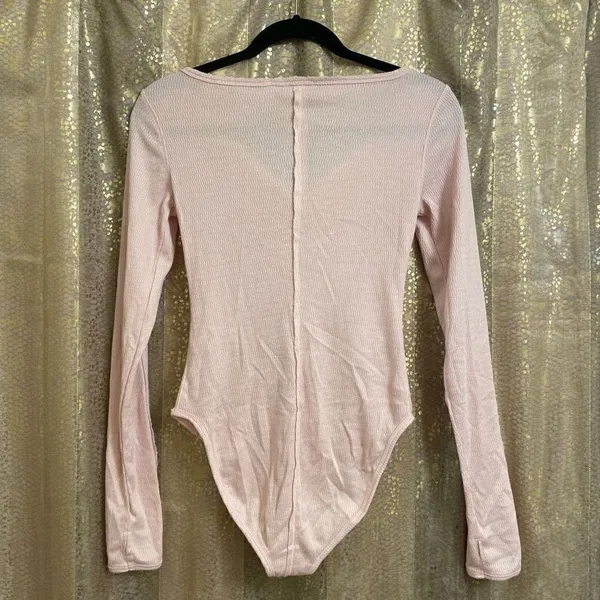 Free People Pink Nectar Sloane Henley Long Sleeve Bodysuit, XS - Image 2