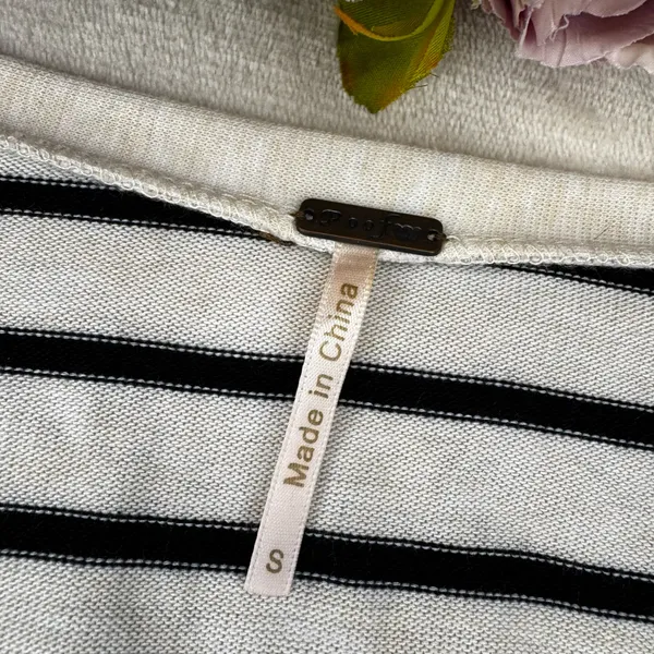 Poof! Striped Cream and Black Cardigan with Elbow Patches - Image 17
