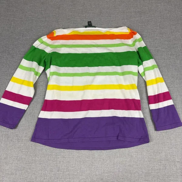 Lauren Ralph Lauren T-Shirt Womens XL Multicolor Boat Neck 3/4 Sleeve Striped - Image 6