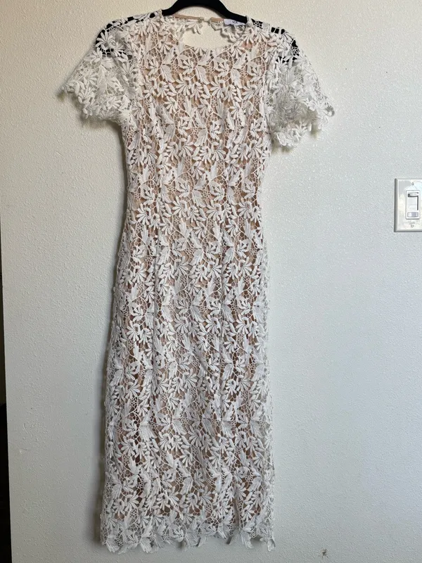 NSR White Floral Lace Midi Dress Open Back Bridal Wedding Cocktail NWT Style - Image 3