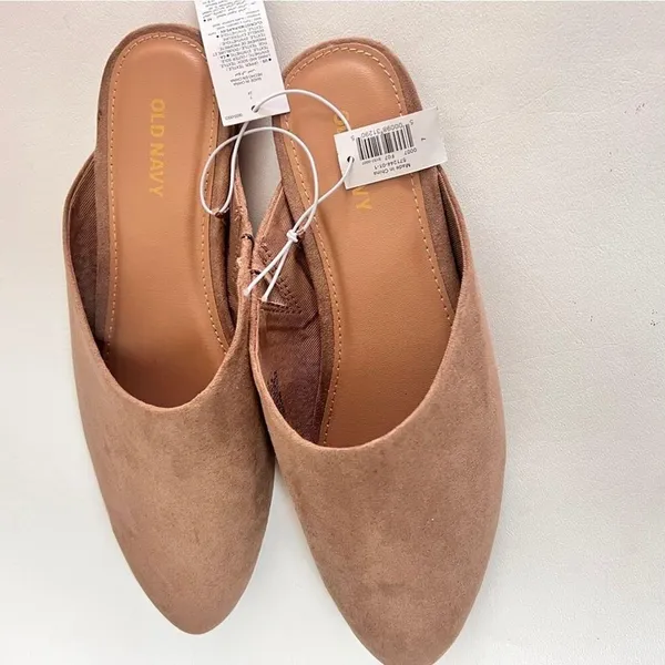 Old Navy Trendy Fall Style Low Heel Women's Faux Suede Taupe Mule Slide Sz 7 - Image 9