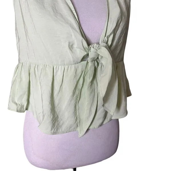ZARA Tied Peplum Crop Top Womens M Pastel Green Plunging V Neck Festival NEW - Image 8