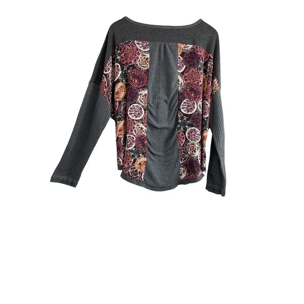 UMGEE USA Gray Waffle Knit Floral Patchwork Button Front‎ Tunic Top XL - Image 10